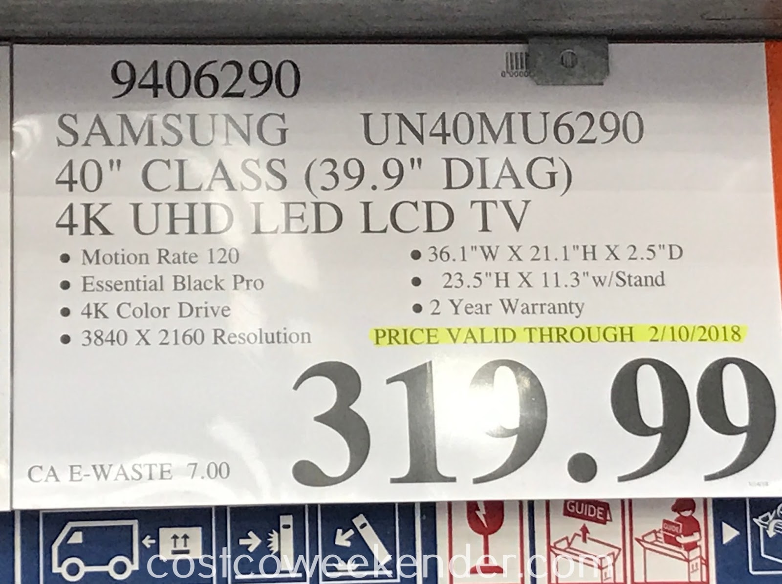 Samsung UN40MU6290 40&quot; 4K UHD LED LCD TV | Costco Weekender