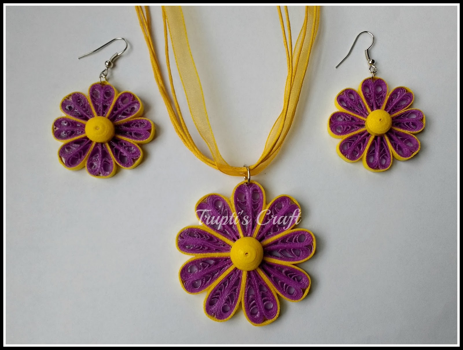 Trupti's Craft Purple Yellow Paper Quilling Jewelry Set