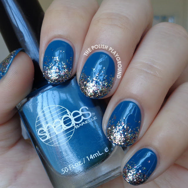 Dark Blue with Glittery Gradient Tips Nail Art
