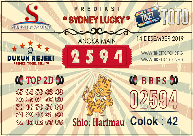 Prediksi Togel SYDNEY LUCKY TIKETTOTO 14 DESEMBER 2019