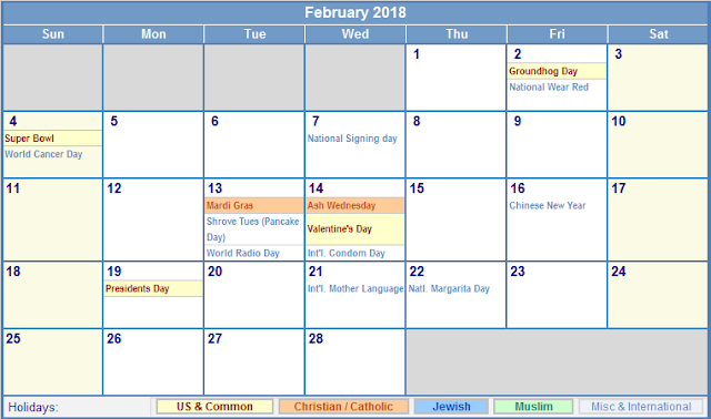 February 2018 Blank Printable Calendar Images, February 2018 Printable Calendar, February 2018 Blank Calendar, free February 2018 Blank Calendar