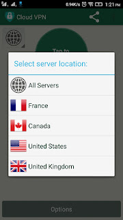 Cloud VPN Application Cloud VPN Application Select Server Screen