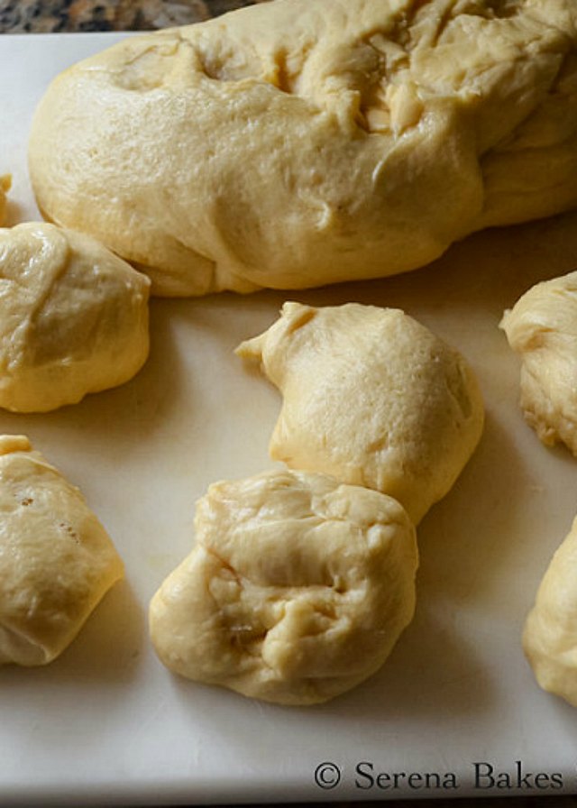 Hawaiian Rolls Recipe divide dough from Serena Bakes Simply From Scratch.