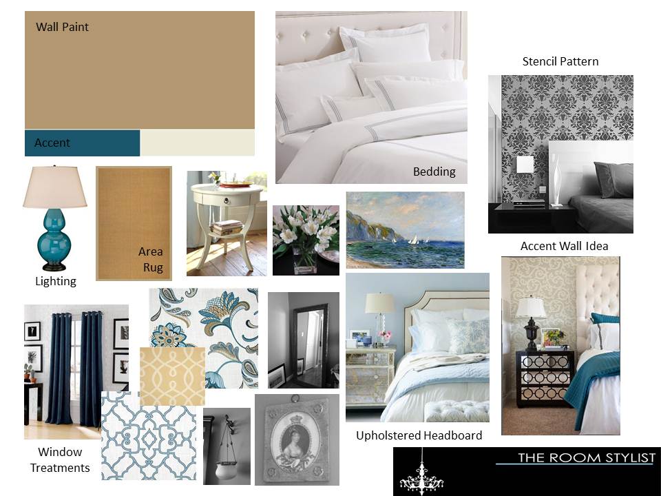 the room stylist: a romantic master bedroom - concept board