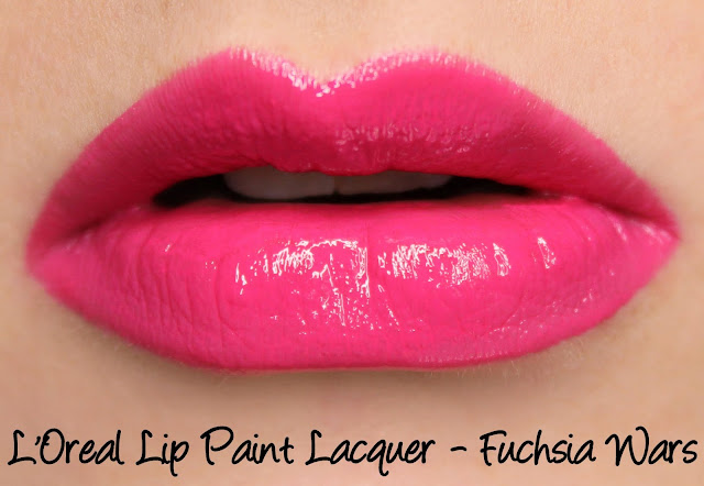 L'Oreal Lip Paint Lacquer - Fuchsia Wars Swatches & Review
