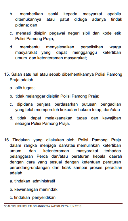 Contoh Soal Ujian Tertulis Rekrutmen Calon Satpol Pp Info Dunia Pendidikan
