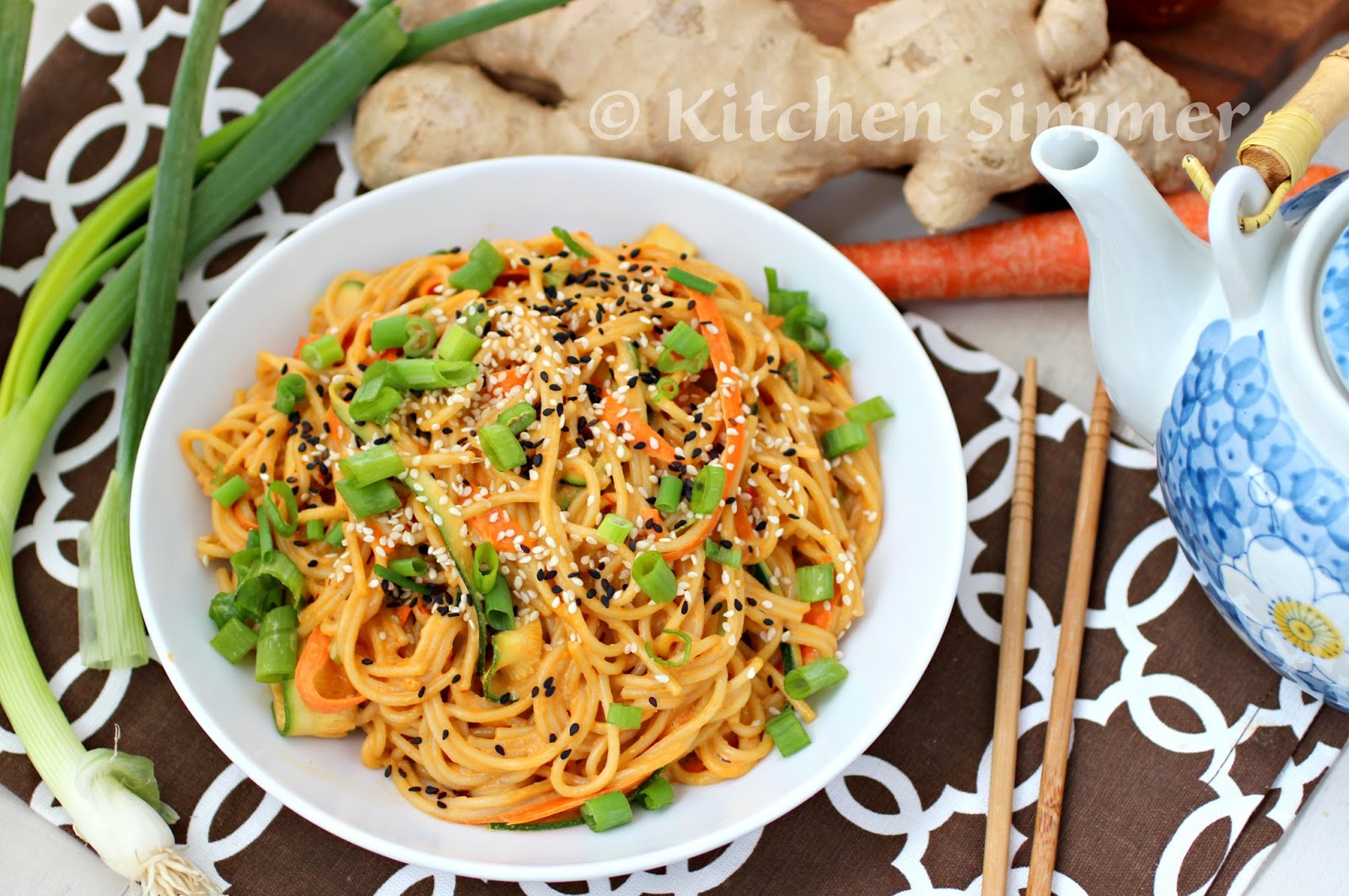 Kitchen Simmer Asian Sesame Noodles With Zucchini And Carrot Ribbons