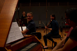 Anneke Scott and Ironwood at the recording session - photo credit Sophie Raymond