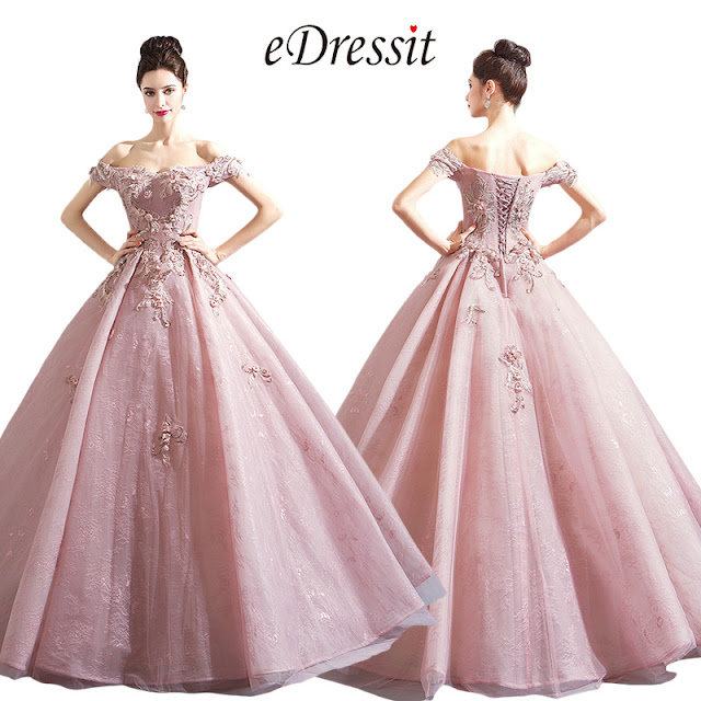 Off Shoulder Embroidery Puffy Prom Ball Gown 