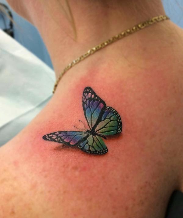 Blue 3D Butterflies Tattoo Idea