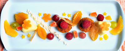 Orangen-Ingwer Panna Cotta mit Möhren-Haselnuss Küchlein, Orangen-Ingwer Gelee, Orangen-Ingwer Sand und Orangen-Ingwer Glas Orangen-Ingwer Panna Cotta mit Möhren-Haselnuss Küchlein, Orangen-Ingwer Gelee, Orangen-Ingwer Sand und Orangen-Ingwer Glas,Doc.eva