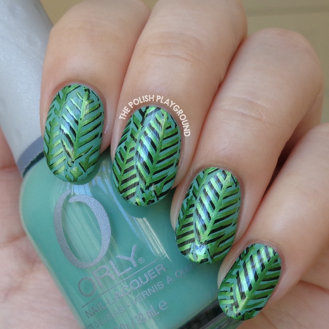 Layered Green Leaves Stamping Nail Art