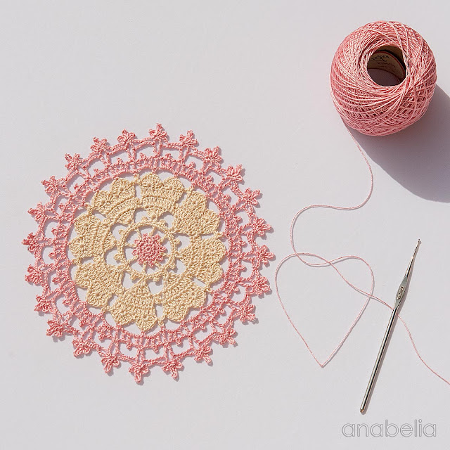Crown of hearts crochet doily by Anabelia Craft Design
