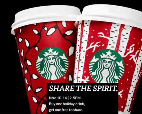 Starbucks BOGO Buy 1 Get 1 Free Holiday Drinks