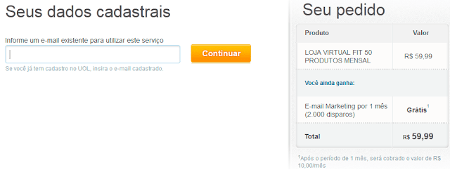 cadastro montar uma loja virtual uol host