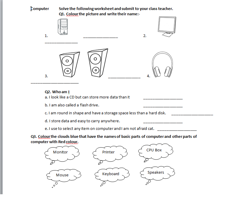 Class 1 to 8 Worksheets: SUMMER HOLIDAY HOMEWORK FOR CLASSES 1 to 8