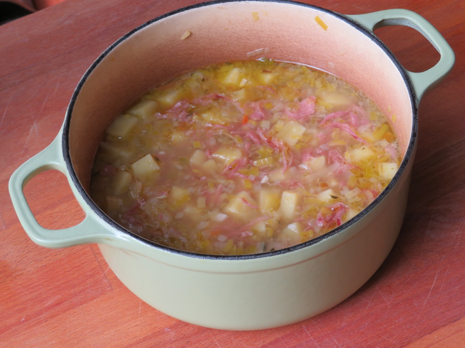 Four seasons. Potato, leek and ham hock soup.