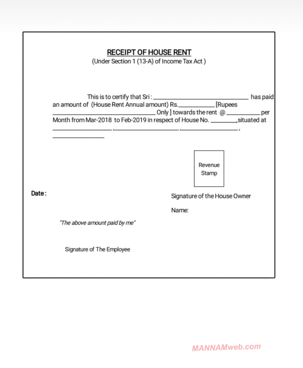 House Rent Receipt Form For Income Tax Returns MANNAMweb