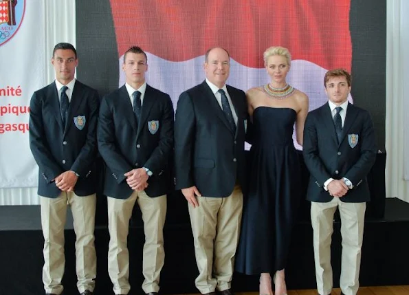 Prince Albert and Princess Charlene of Monaco at a meeting with Olympics athletes at 2016 Rio de Janeiro Summer Olympics