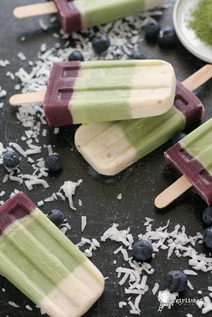 Coconut, Matcha and Blueberry Popsicles
