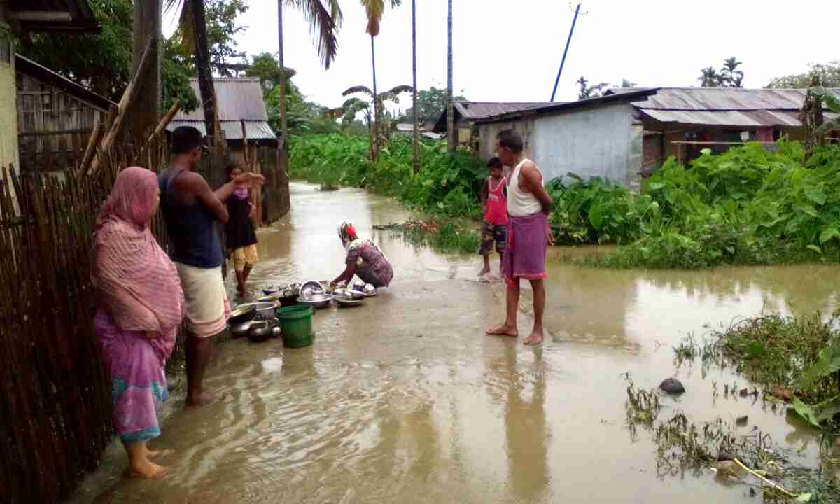 This neighborhood at Krishna Nagar, Golaghat has suffered the most by this sudden flood