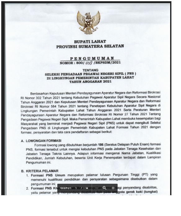 Lowongan Kerja CPNS Pemkab Lahat Tahun Anggaran 2021 - LOKER UPDATE