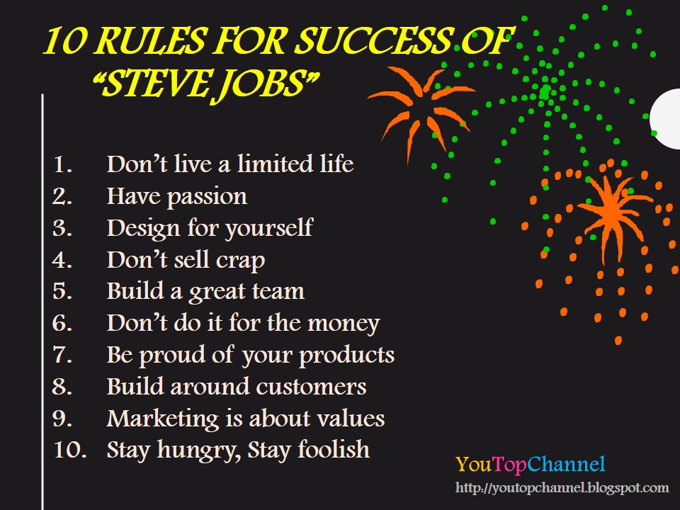 10 Rules For Success of STEVE JOBS