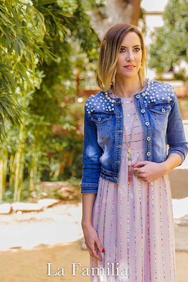 Fitness And Chicness-La Familia Mujer-Vestido Largo Lentejuelas y Chaqueta Vaquera Pedreria-3