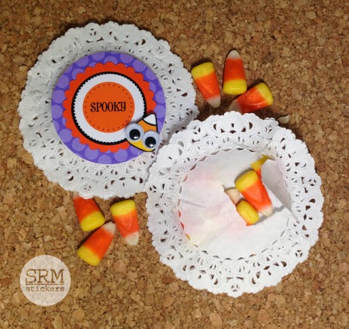 SRM Stickers Blog - Halloween Doily Treats by Christine - #halloween #stickers #punchedpieces #favors #treat bags