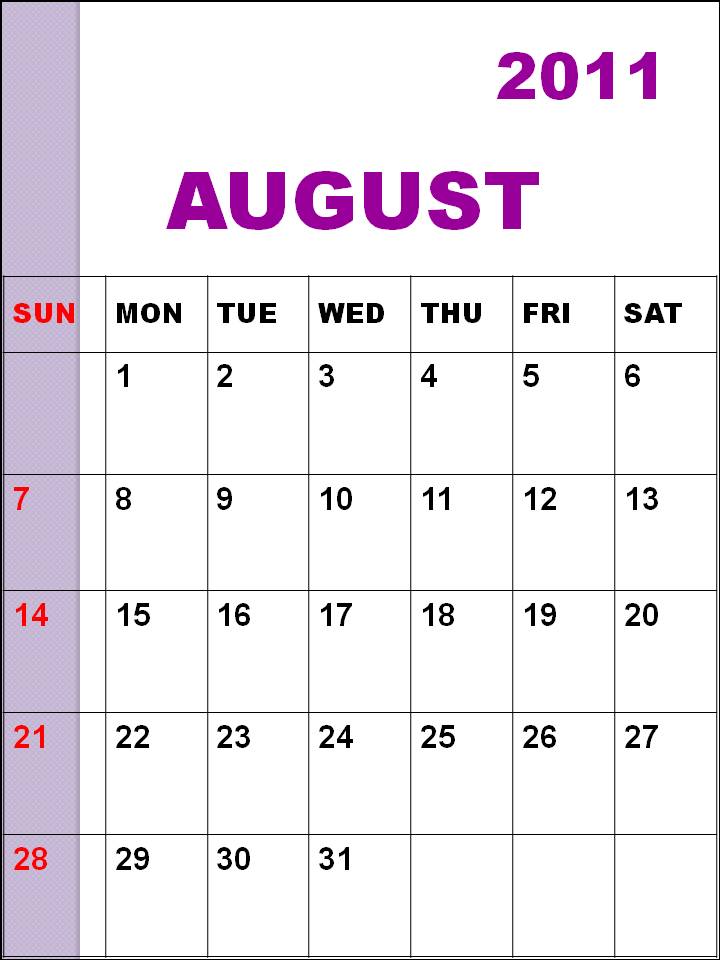 Download wallpapers free August 2011 calendar printable