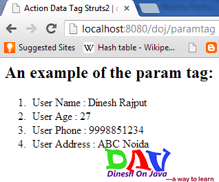 Struts 2 param Tag Example