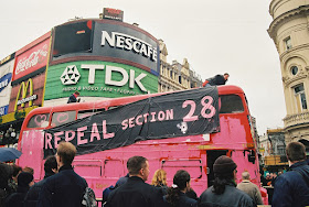 Repeal action in London c1998 - Bus painted pink