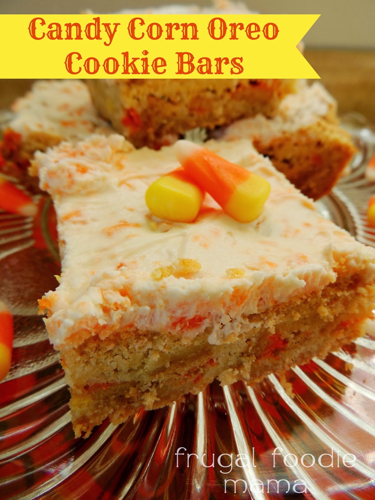 Frugal Foodie Mama Frosted Candy Corn Oreo Cookie Bars