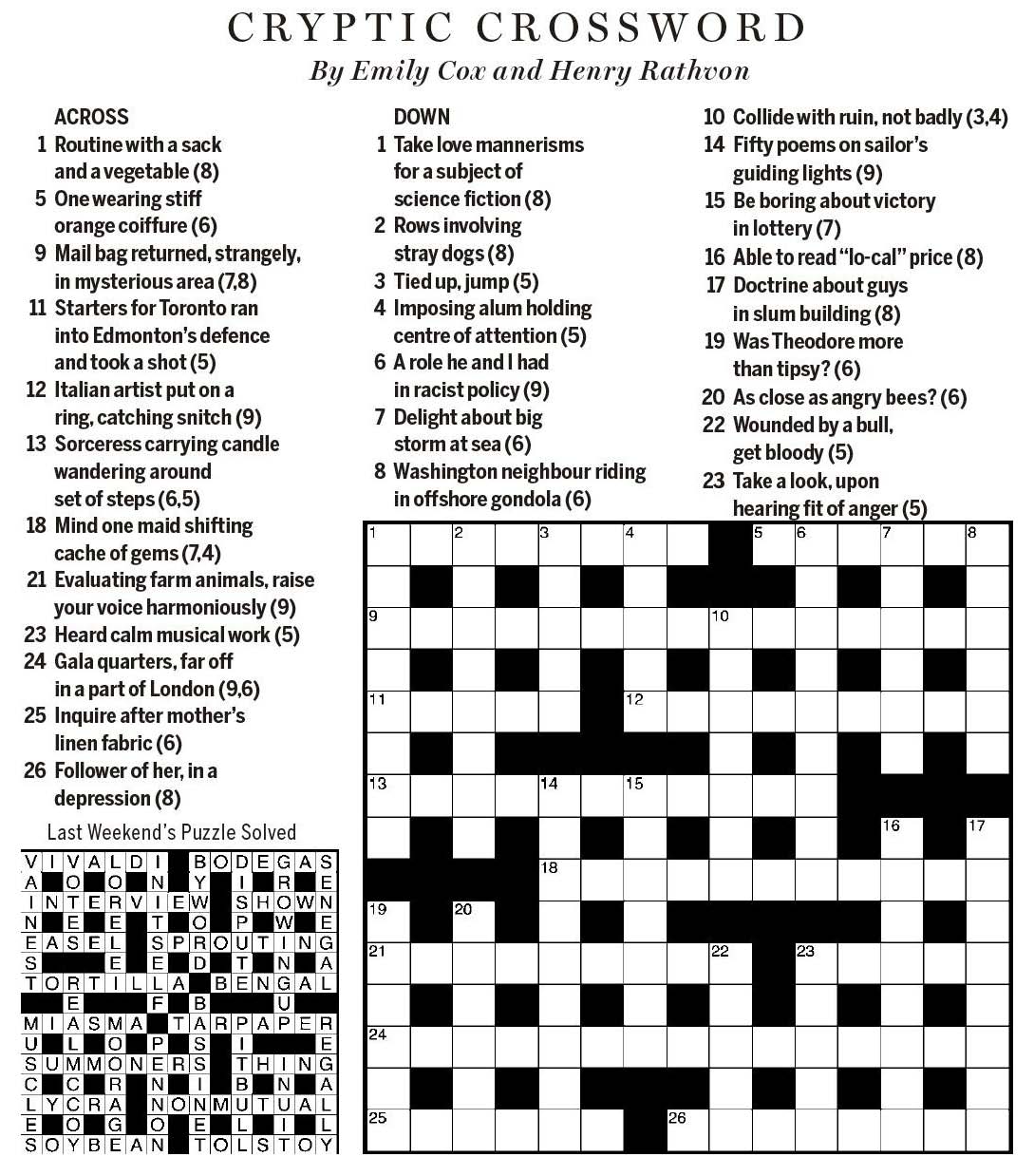 National Post Cryptic Crossword Forum Saturday, April 21, 2018