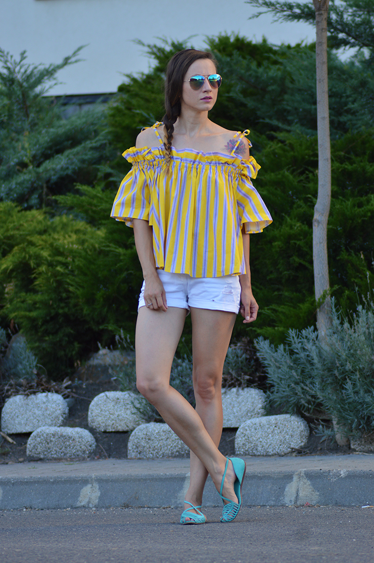 Skinny Buddha Jaunty Stripe Cold-shoulder Top in Yellow Skinny Buddha Jaunty Stripe Cold-shoulder Top in Yellow