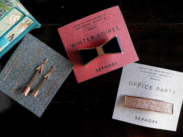 sephora collection quick fix hair barrettes office party, jingle and mingle, winter soiree