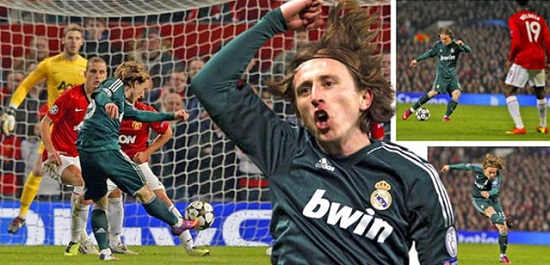 Luka Modric at Old Trafford with Real Madrid green jersey