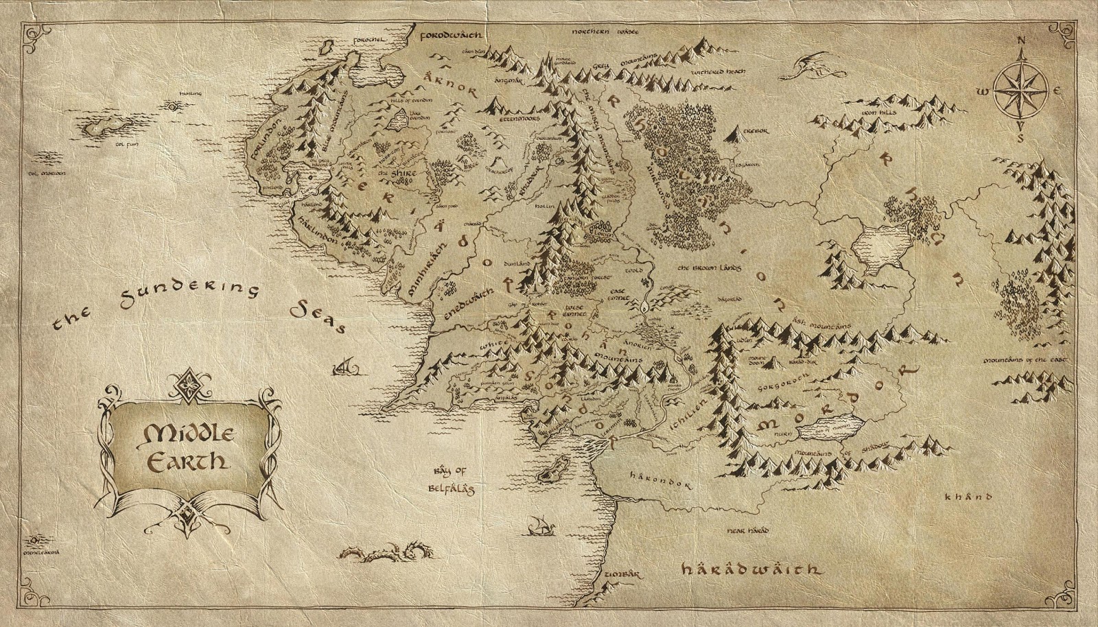 map to show the expanse of Middle Earth