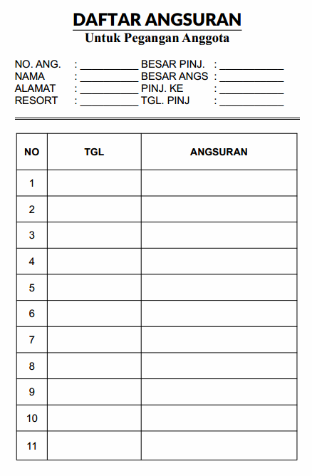 Kartu Angsuran Kumpulan Kata