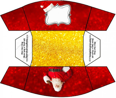 Santa Claus en Rojo y Dorado: Cajas para Imprimir Gratis. Para Hot Dogs = Perros Calientes.