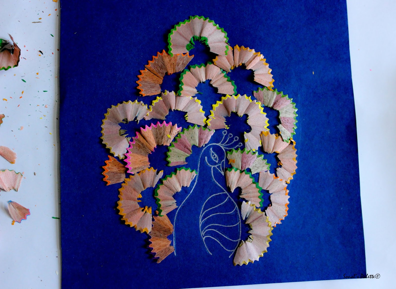 Sonal's Pallette Peacock Decor from pencil shavings