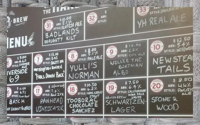 Beer menu in Sydney, Australia highlighting high prices