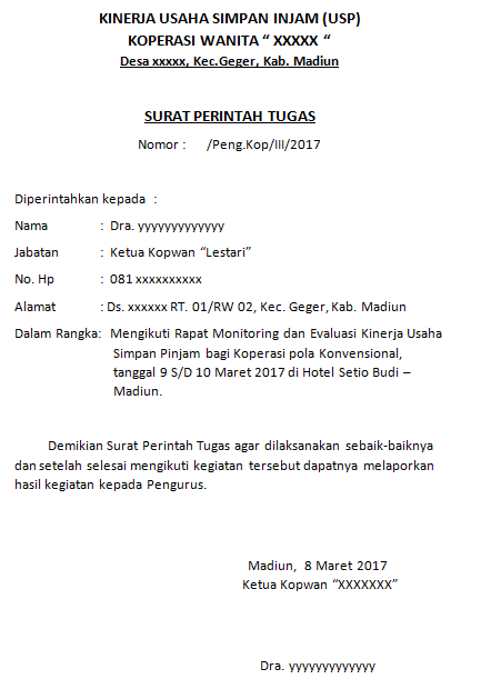 contoh surat perintah tugas koperasi wanita kopwan rapat contoh surat perintah tugas koperasi wanita kopwan rapat