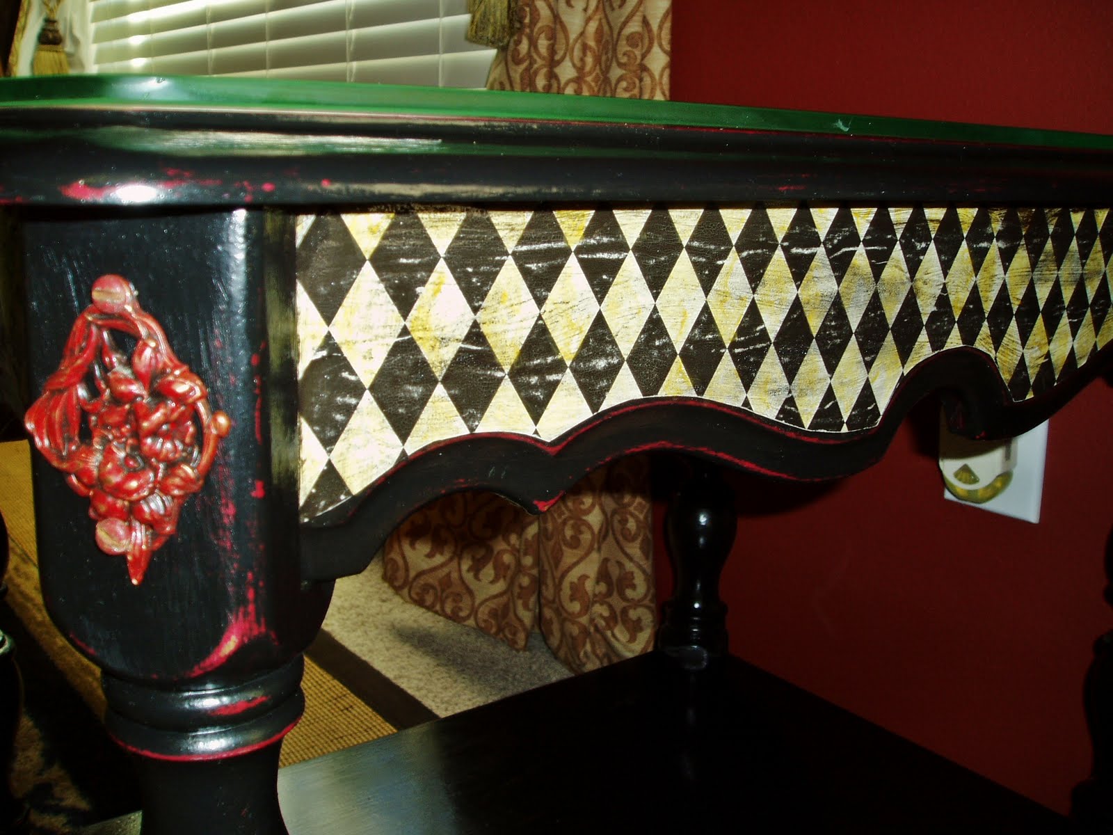 Faux Painting + Furniture Red & Black Harlequin Side Table