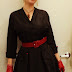 Gail Carriger in Vintage 1950s Black Coat Dress with Red Trim (Manners & Mutiny Tour)