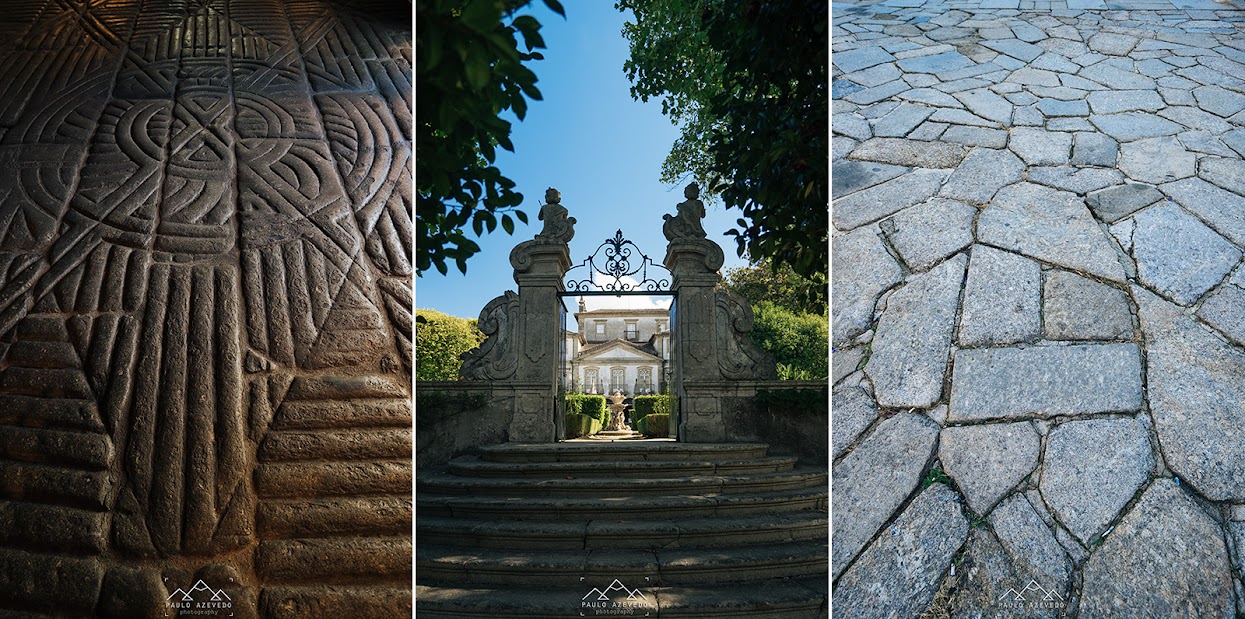 Tríptico com pormenores do jardim do Museu dos Biscaínhos
