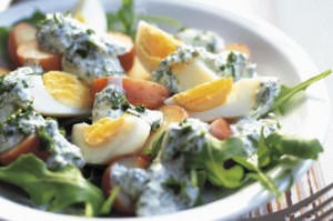 This potato salad with hard boiled eggs is filling and fresh.