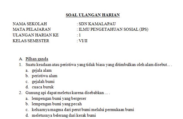 Inilah Soal Ips Kelas 6 Tentang Peristiwa Alam Di Indonesia Dan Negara Tetangga