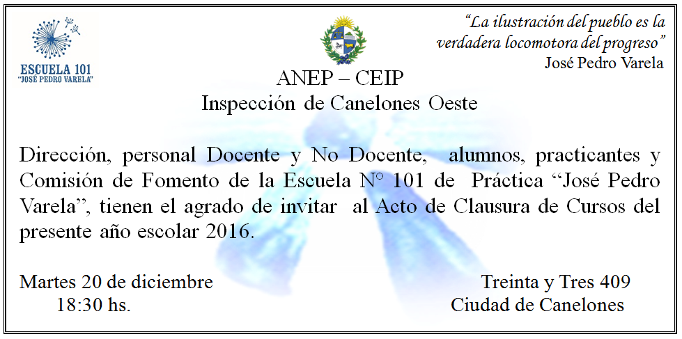 Escuela 101 Jose P Varela Invitacion Acto Fin De Ano 2016