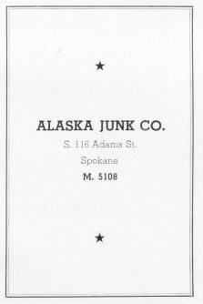 1925 Spokane Washington Billhead  Alaska Junk Co Inc 